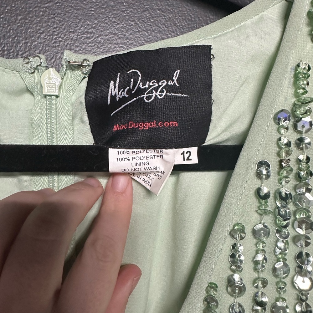 NWT Mac Duggal 70267 Sequined Sleeveless V-Neck Midi Sheath Dress Sage 12 - Picture 6 of 9